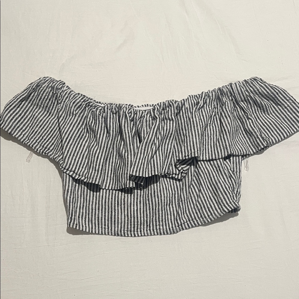 a new day Black and White Striped Off-Shoulder Blouse